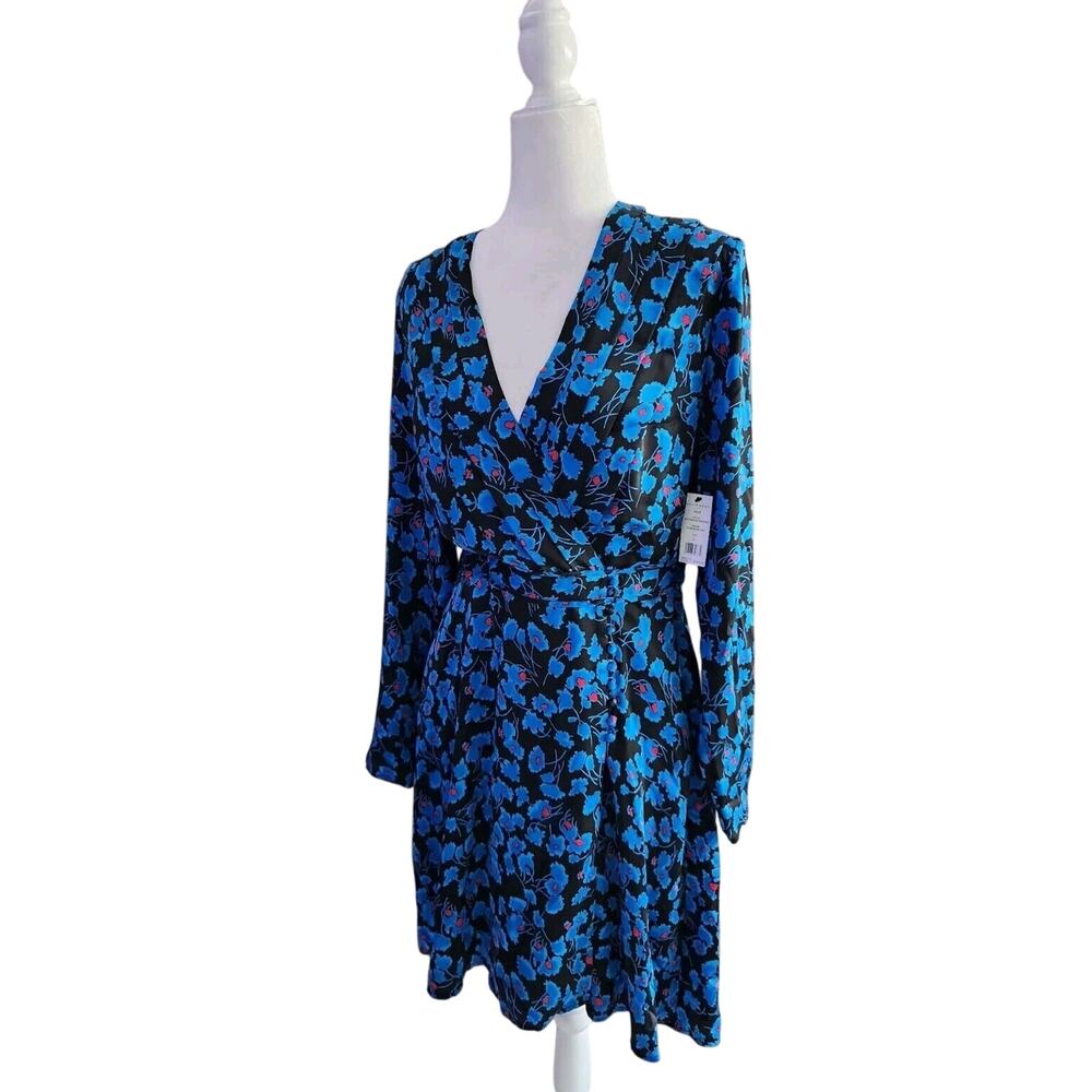 Equipment Femme Womens Blue Black Floral V-Neck Empire Waist Shift Dress NWT L - Picture 3 of 13